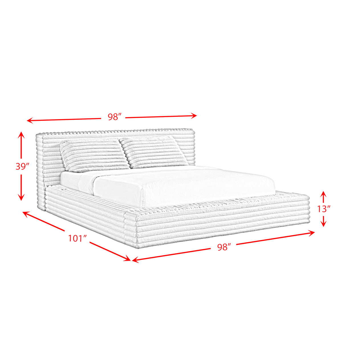 Rosebery UPH Bed with 2 Pillows in Light Grey Corduroy
