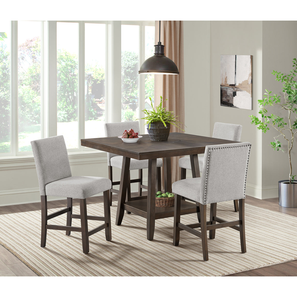 Seneca Counter Height Dining Set in Brown-Table and Four Chairs