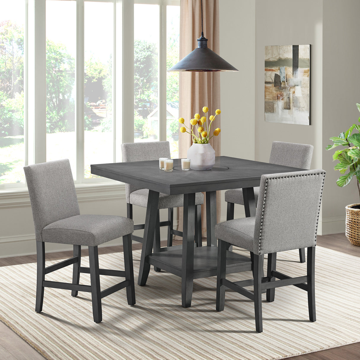 Seneca Counter Side Chair with Grey Fabric in Grey (2 Per Carton)