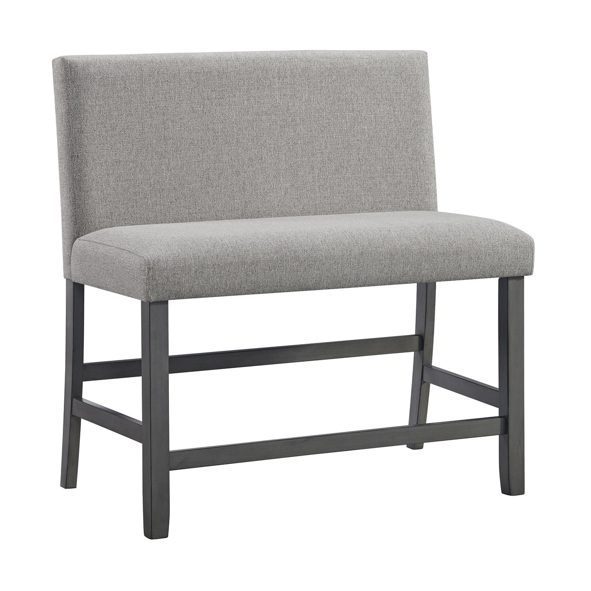 Seneca Counter Bench with Upholstered Back and Grey Fabric