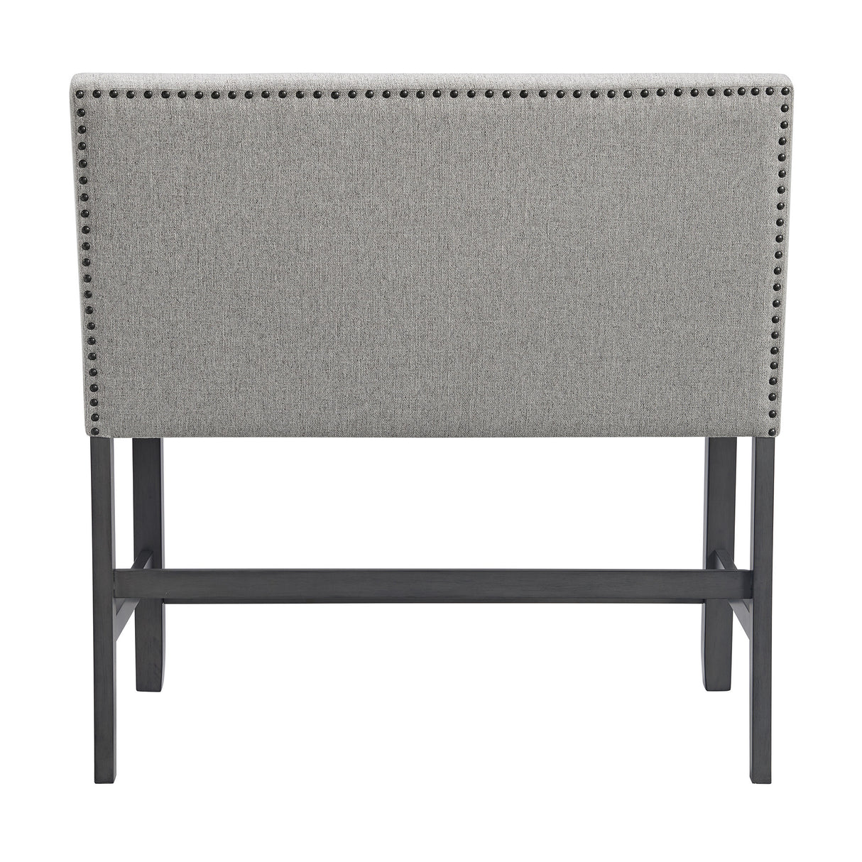 Seneca Counter Bench with Upholstered Back and Grey Fabric