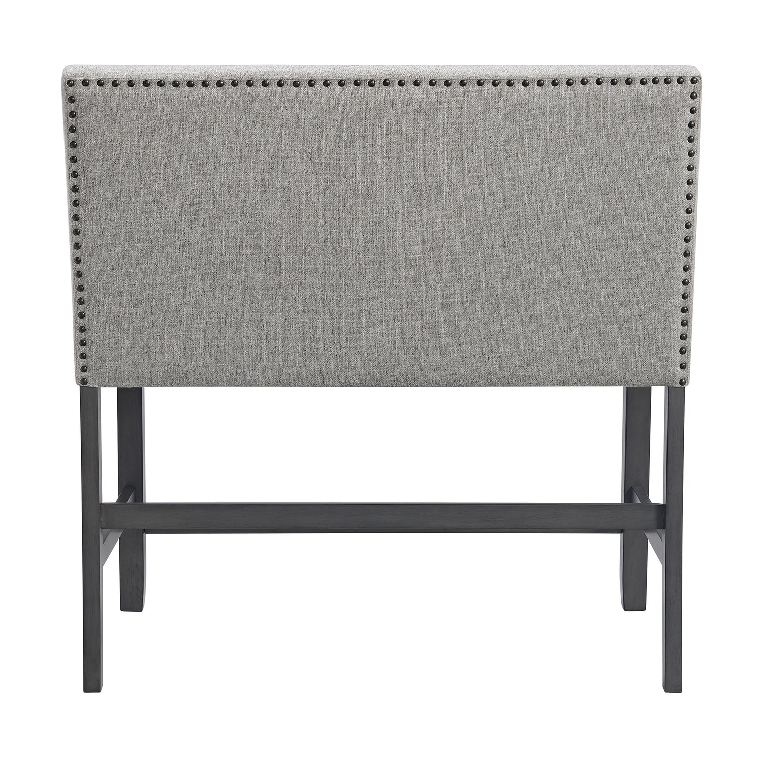 Seneca Counter Bench with Upholstered Back and Grey Fabric