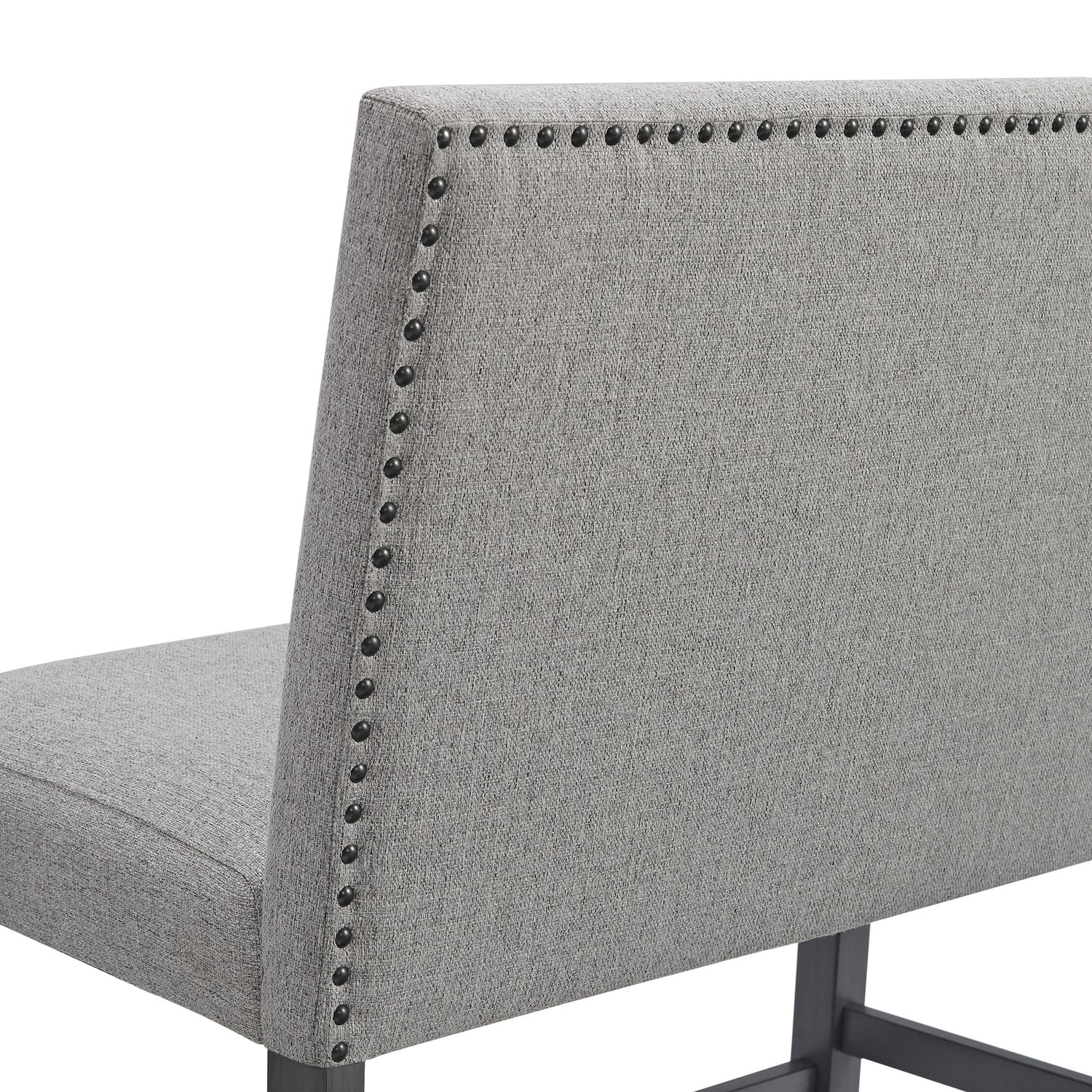 Seneca Counter Bench with Upholstered Back and Grey Fabric