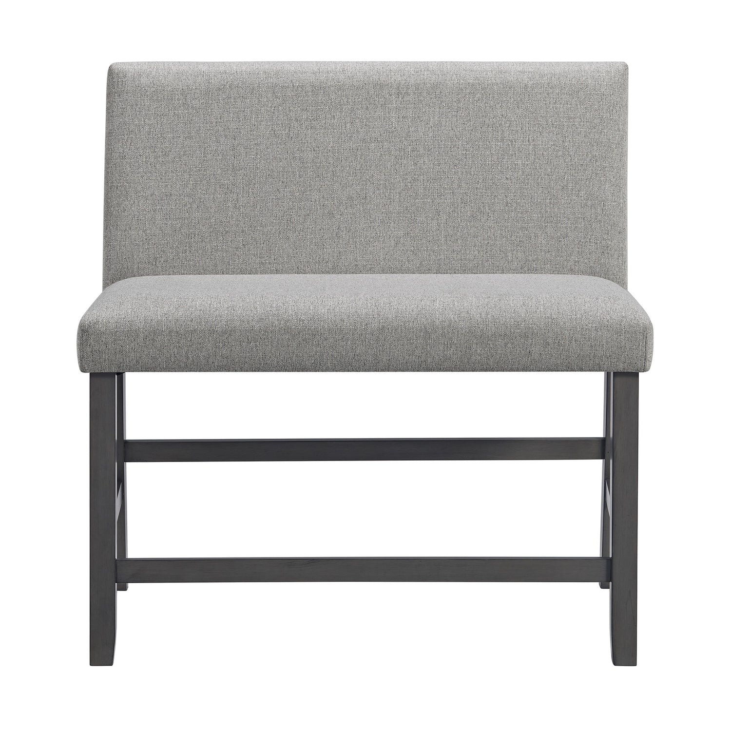 Seneca Counter Bench with Upholstered Back and Grey Fabric