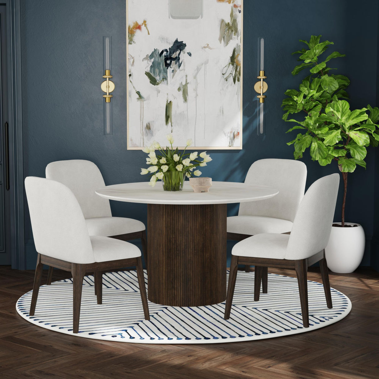 Sylvie Dining Side Chair with White Fabric in Dark Brown (2 Per Carton)