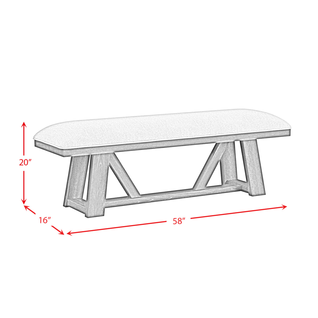 Transcend Dining Bench with Light Grey Fabric in Charcoal