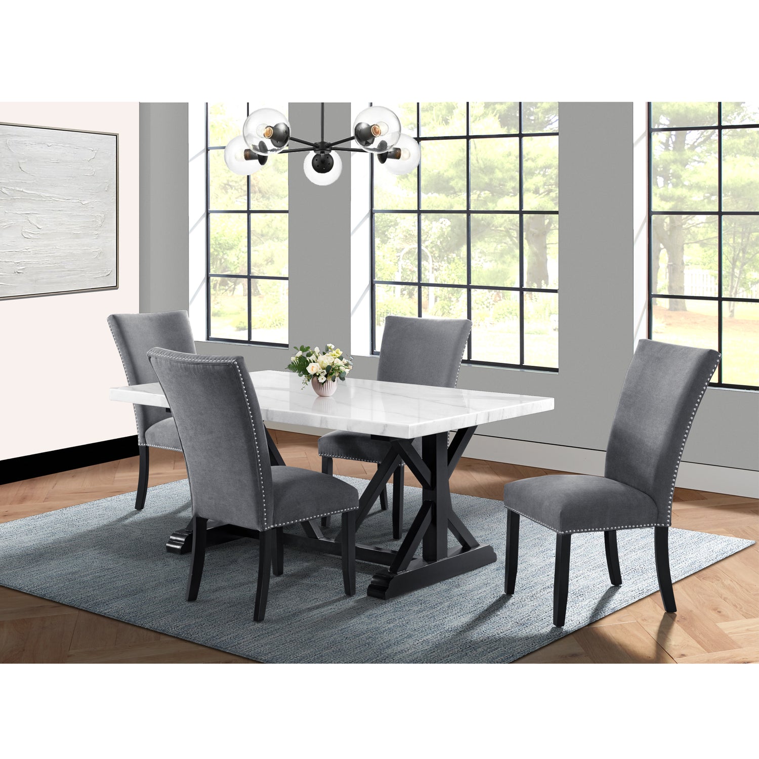 Tuscany Dining Linen Nailhead Side Chair (2 Per Pack) - Charcoal