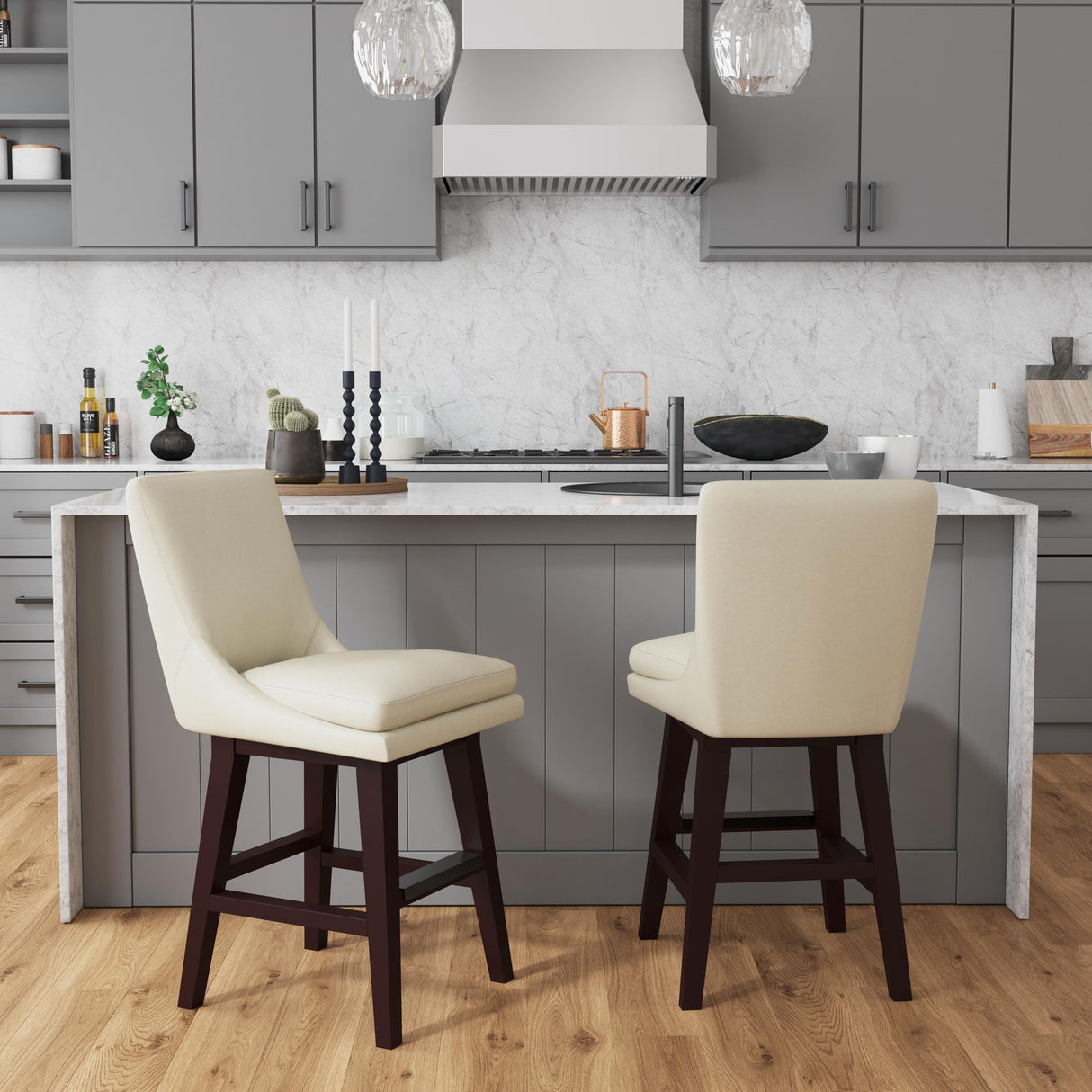 Villanova Swivel Counter Stool with Beige PU in Espresso (2 Per Carton)