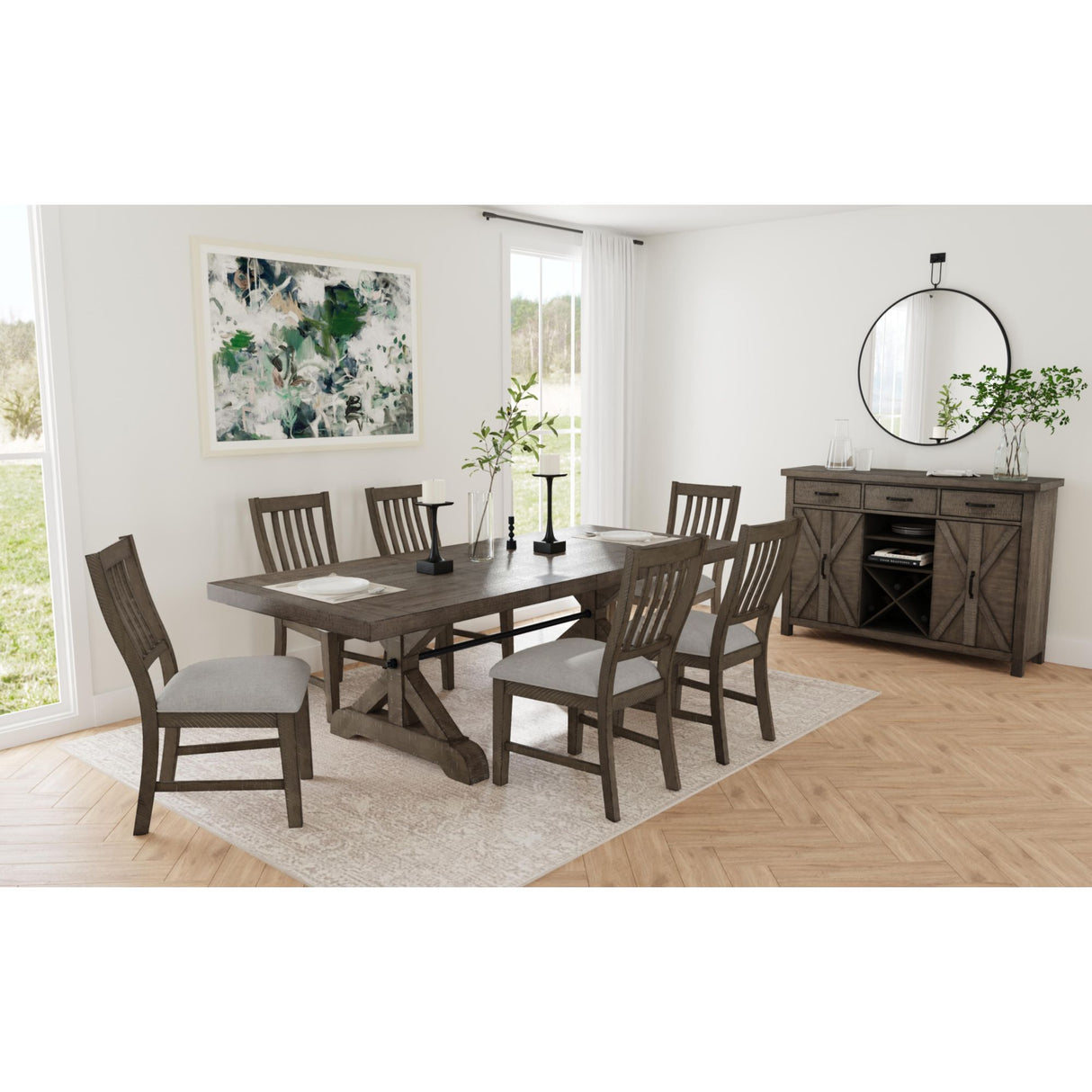 Yellowstone Dining Side Chair with Grey Fabric in Medium Brown (2 Per Carton)