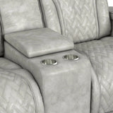 Prime Time P3 Loveseat with Console, 7 Colors LED, Cup Holders and Wireless Charger Controller in Leather Gel Light Grey