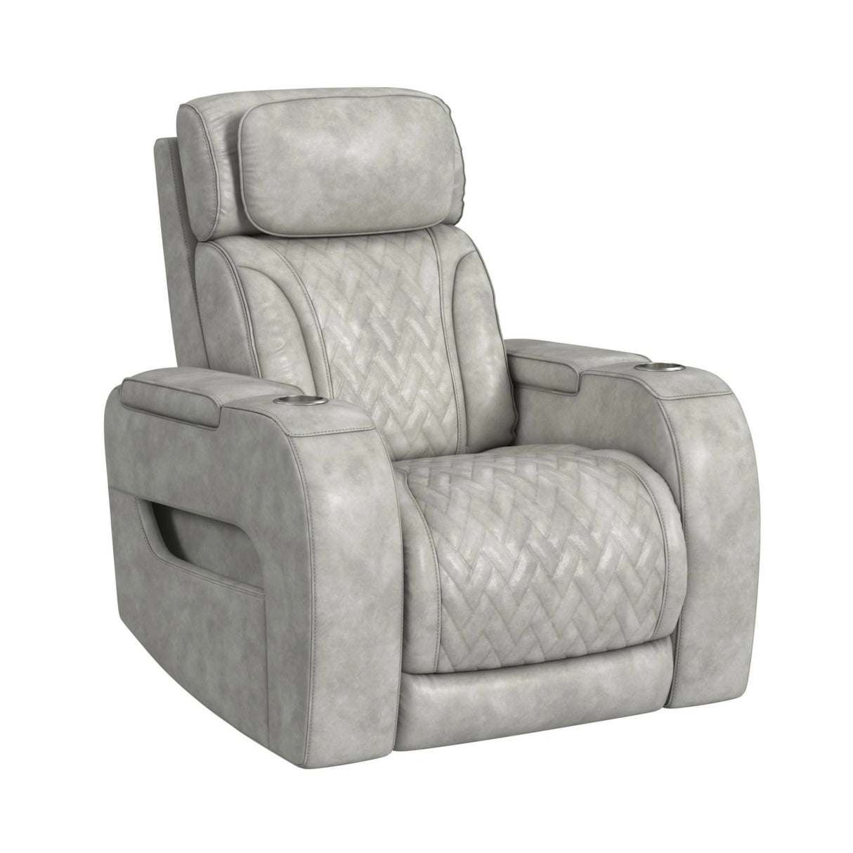 Prime Time P3 Recliner with 7 Colors LED, Cup Holders and Wireless Charger Controller in Leather Gel Light Grey