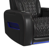 Prime Time P3 Recliner with LED and wireless charger pocket in Jett Black with Red Stitching