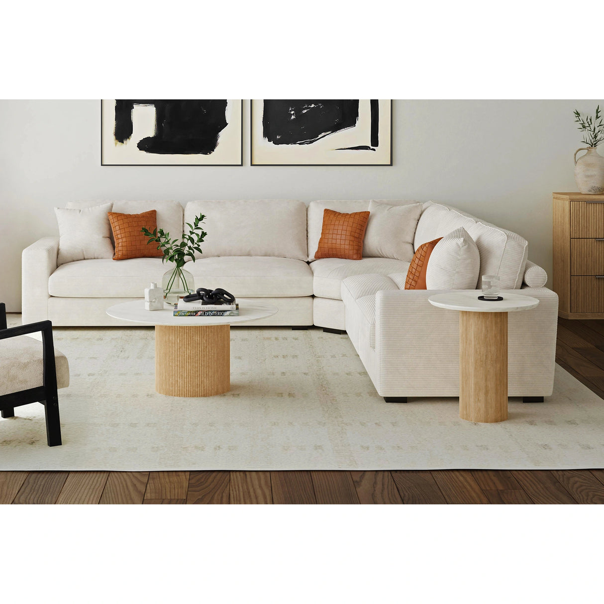 Sylvie Occasional Table Set with White Faux Marble Top and Base