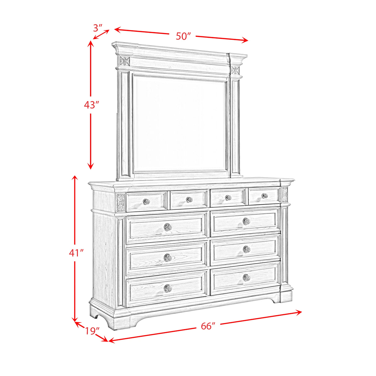 Glenmore Dresser and Mirror Set in Aged Grey