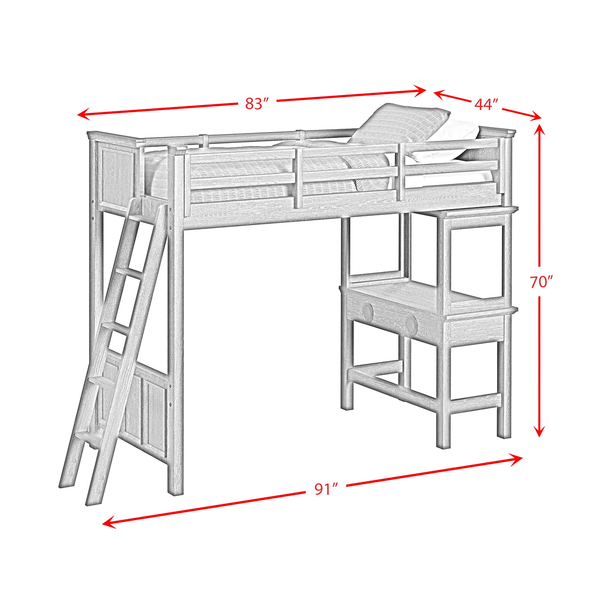 Hampton Kids Loft with Ladder and Desk with Speaker Bedroom Set