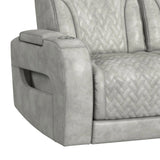 Prime Time P3 Sofa with DDT, 3.0 Table, 7 Colors (LED and Cup Holders), Reading Light, Vibration, speaker, and Heat Massage in Leather Gel Light Grey