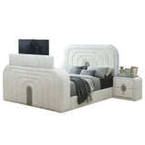 Queen Bed w/LED, TV Cabinet, Fireplace & Bluetooth
