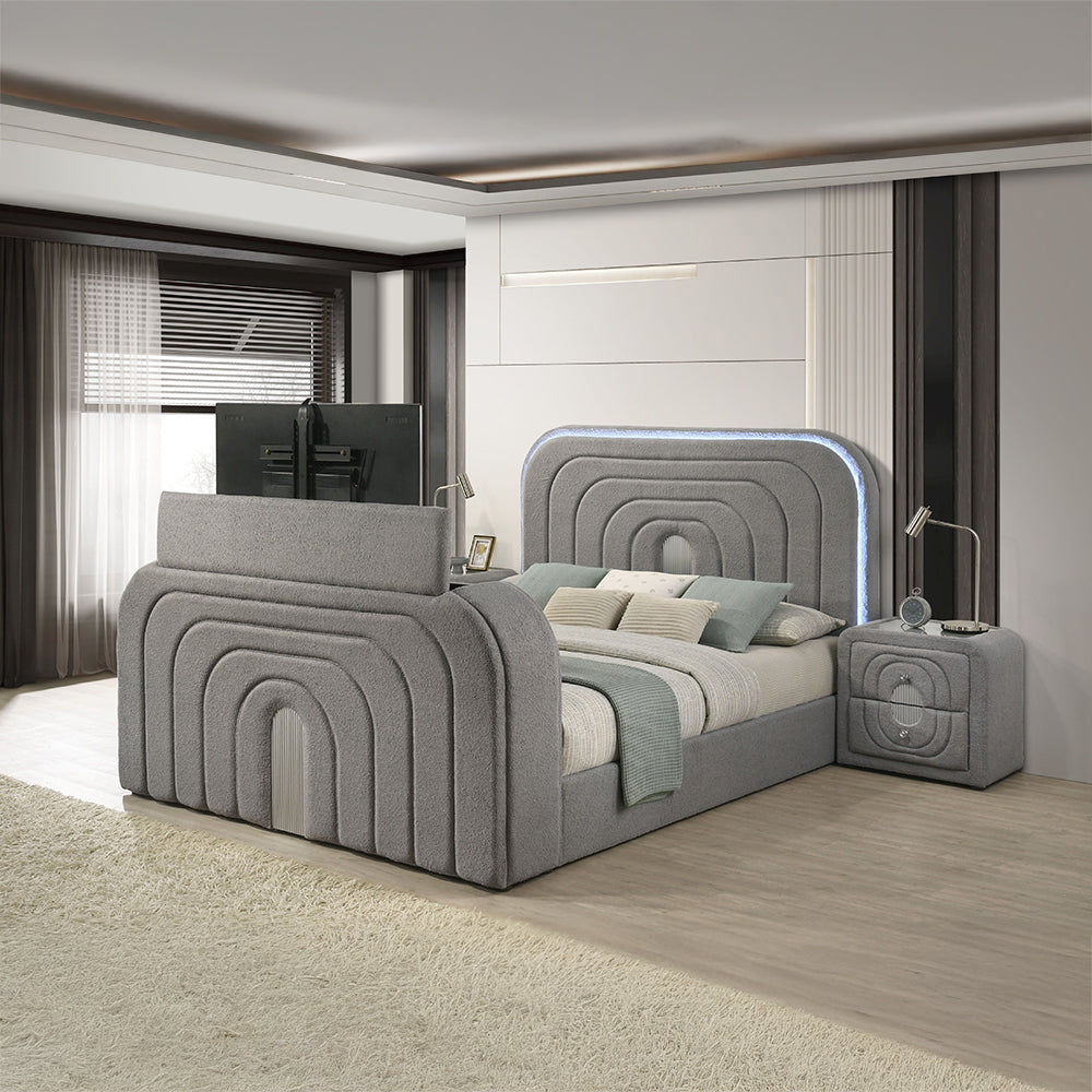 Queen Bed w/Led, TV Stand, Fireplace & Bluetooth