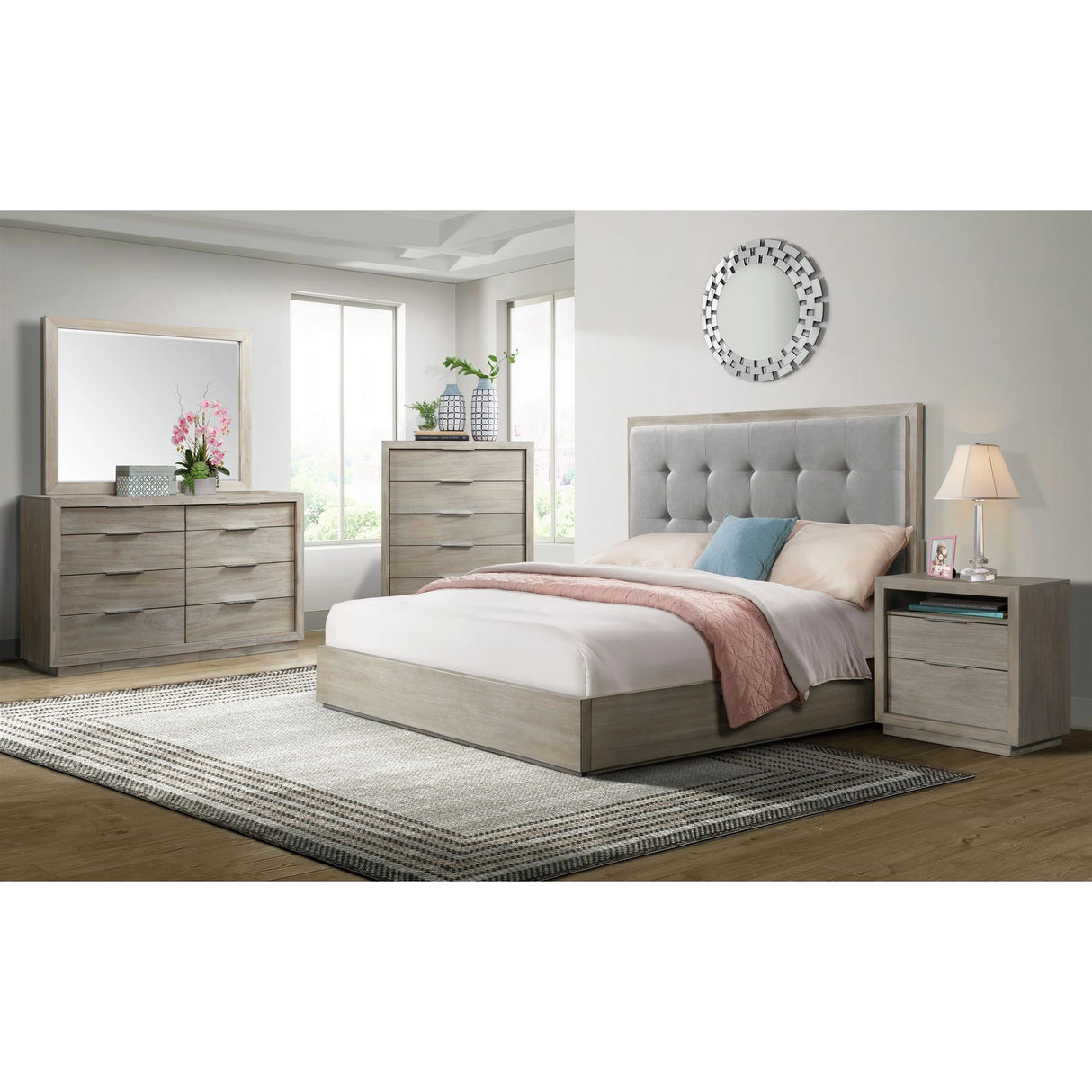 Arcadia 2-Drawer Nightstand with USB in Grey