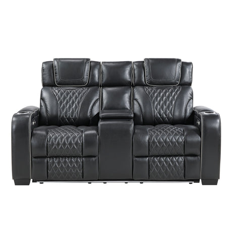 Apex-Power Double Reclining Love Seat with Center Console, Power Headrests, Storage Arms with Cup Holders, Wireless charger, Air Massage and Heat, LED Lighting and Charging Ports image