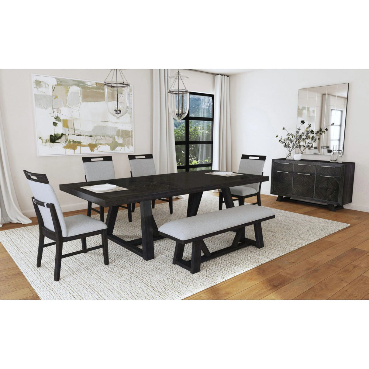 Transcend Dining Side Chair with Light Grey Fabric in Charcoal (2 Per Carton)