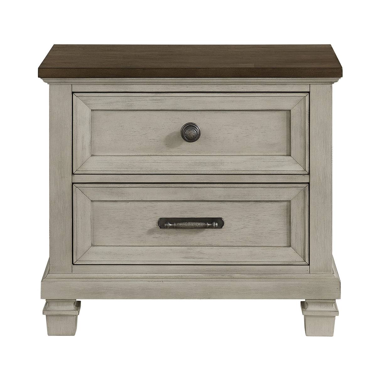 Farmington 2-Drawer Nightstand with USB in Medium Brown and Washed Stone