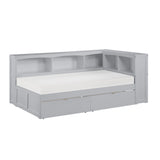 Orion-(4) Twin Bookcase Corner Platform Bed with Storage Boxes image