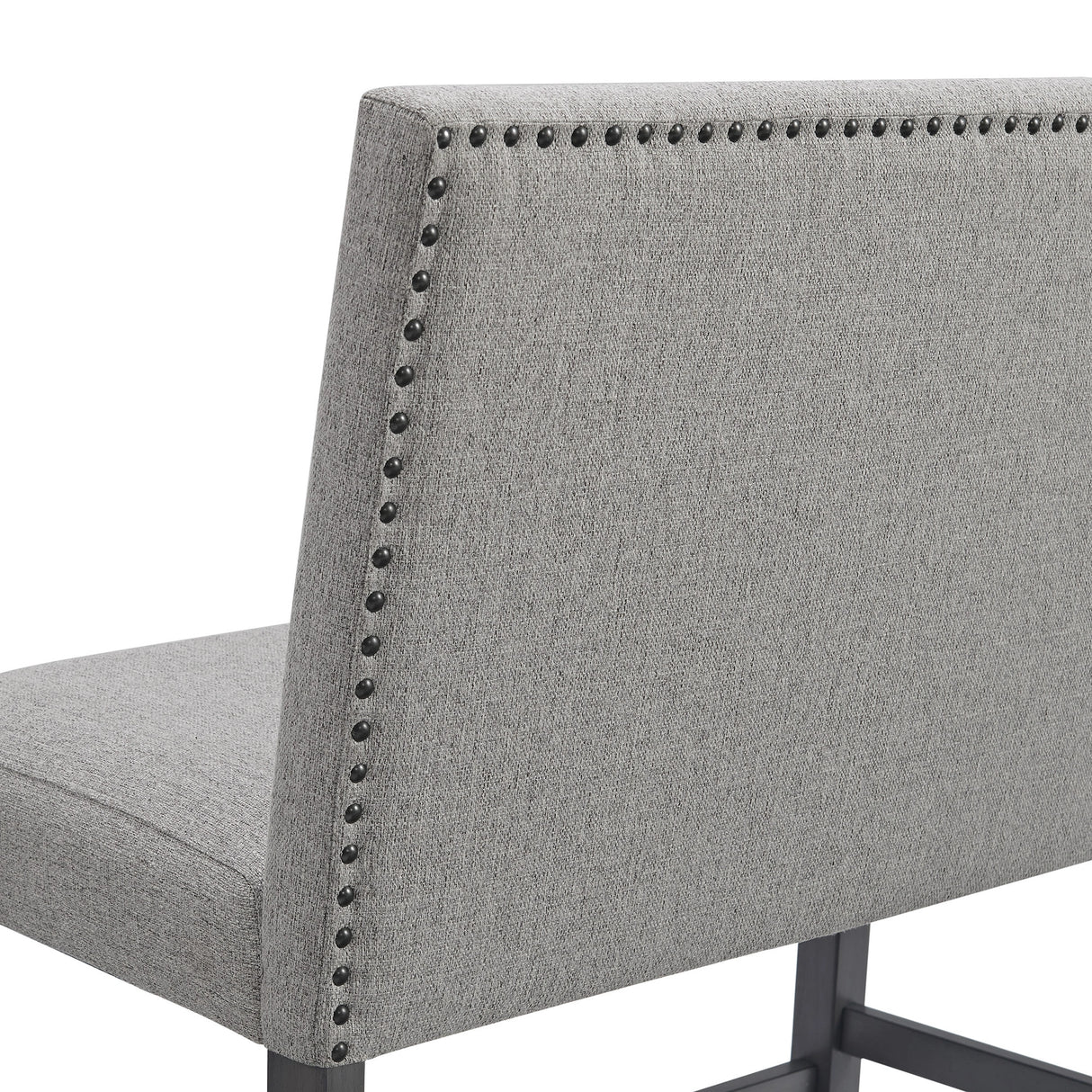Seneca Counter Bench with Upholstered Back and Grey Fabric