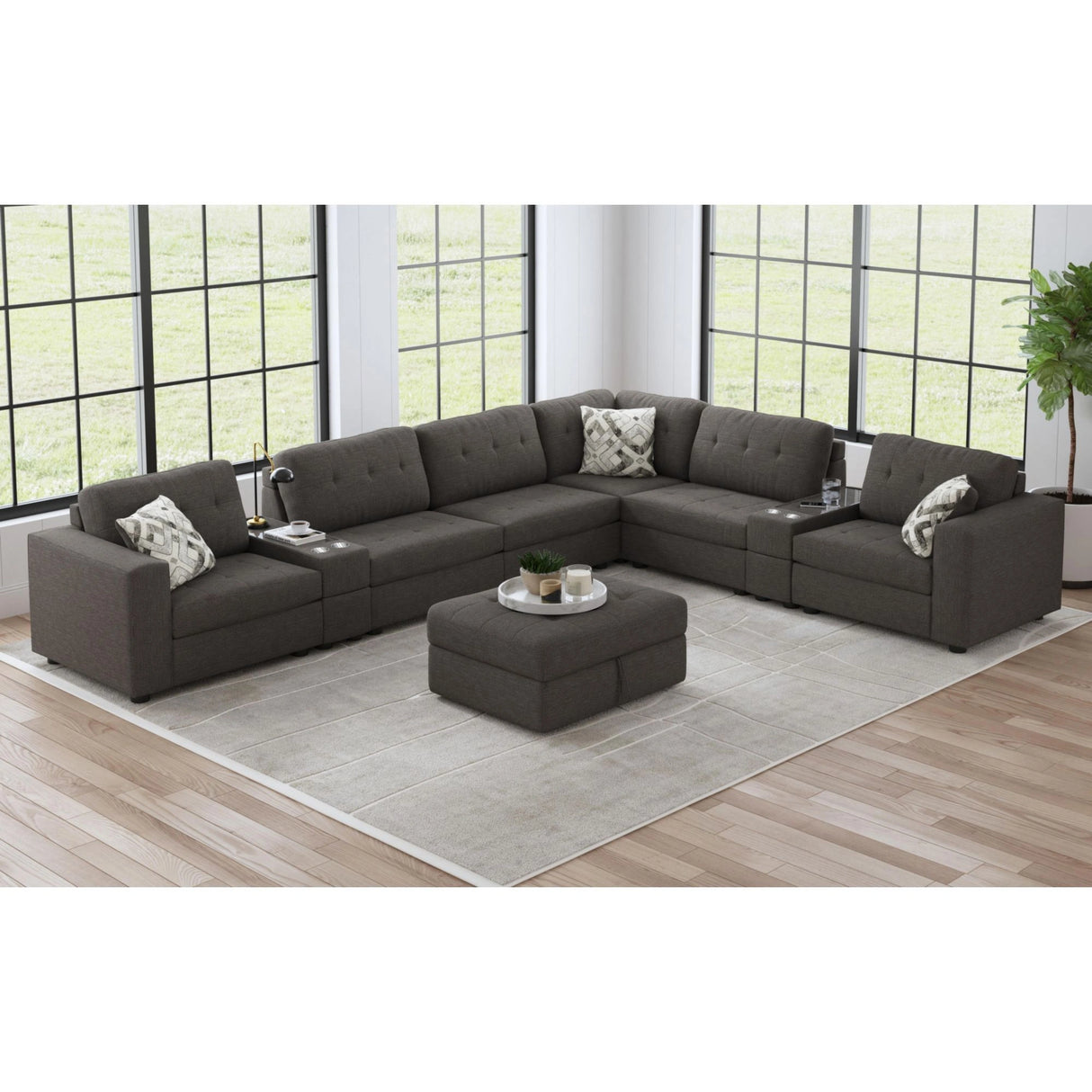 Options One Storage Ottoman in Palmer Plus Ash