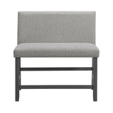 Seneca Counter Bench with Upholstered Back and Grey Fabric