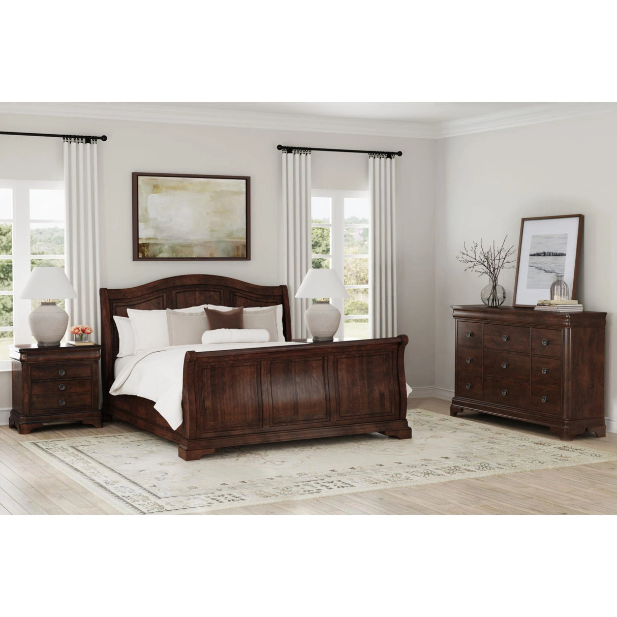 Cameron Cherry Sleigh Bedroom Set