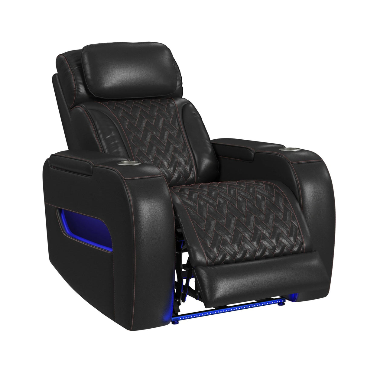Prime Time P3 Living Room Set in Jett Black with Red Stitching