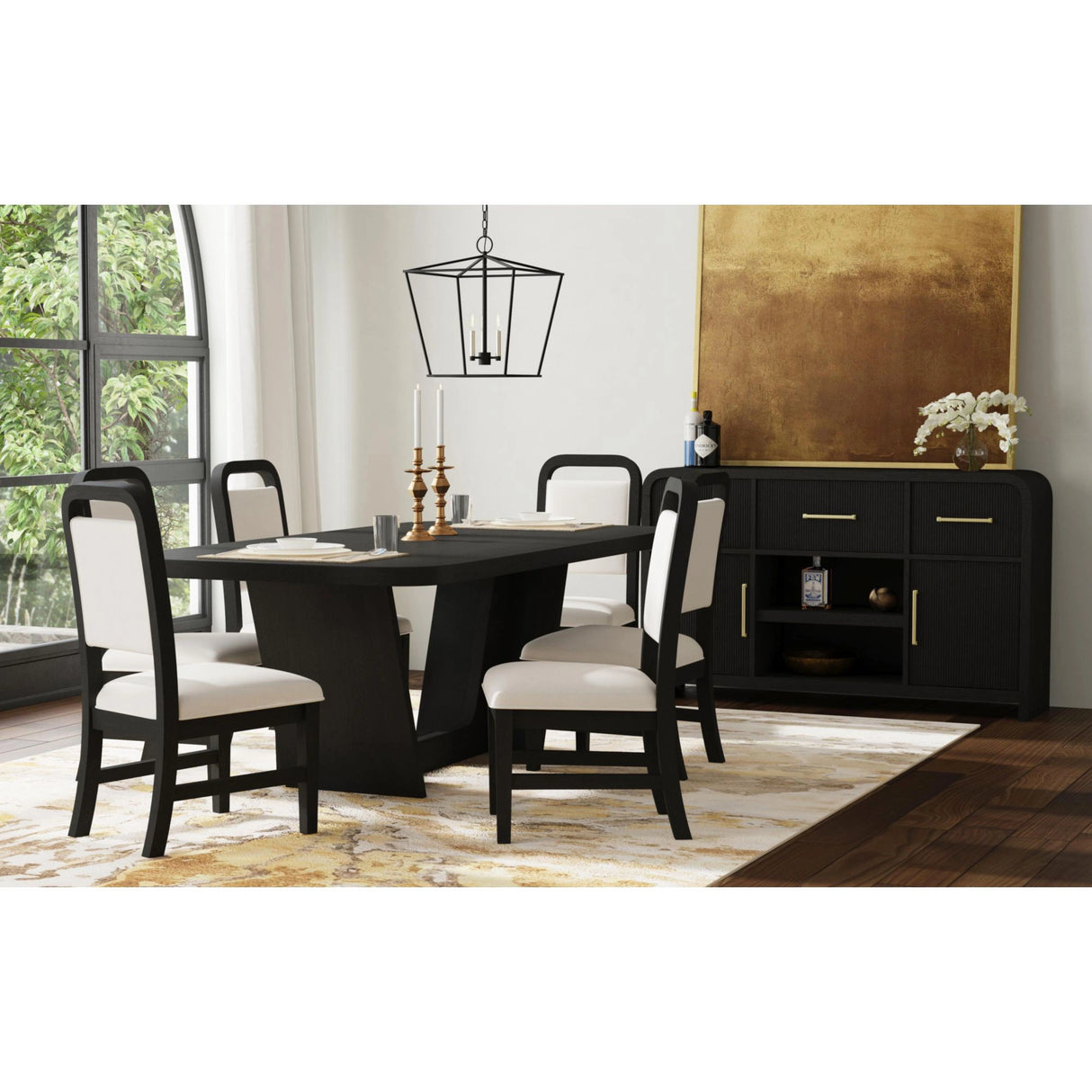 Ridgemont Dining Side Chair with White Fabric in Black with Grain (2 Per Carton)
