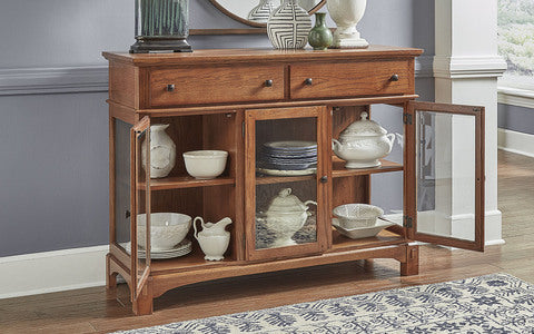 3 Door Wood Top Server - Antique Oak Finish